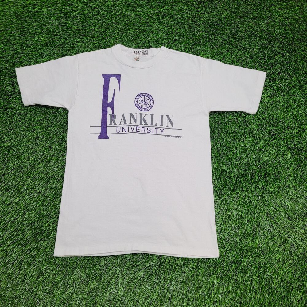 Vintage 1990 Franklin University Shirt Women S/M 17X25 White
